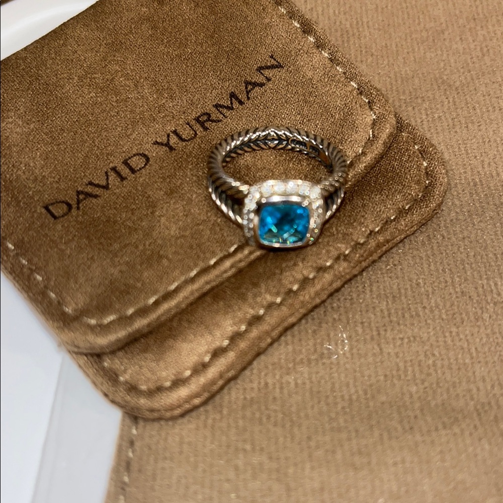 David Yurman Elegant Silver and Blue Gemstone Ring